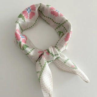 Retro Pink Flower Headscarf Square Spring/Summer Scarf