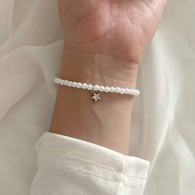 Cubic Star Pendant Pearl Handmade Bead Bracelet