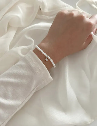 Cubic Star Pendant Pearl Handmade Bead Bracelet