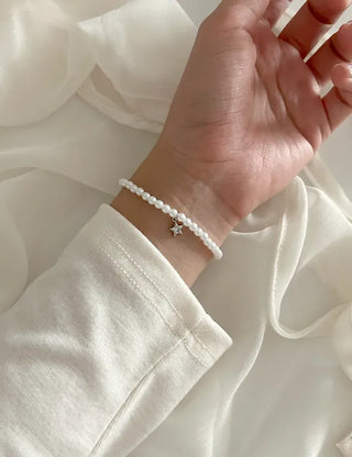 Cubic Star Pendant Pearl Handmade Bead Bracelet
