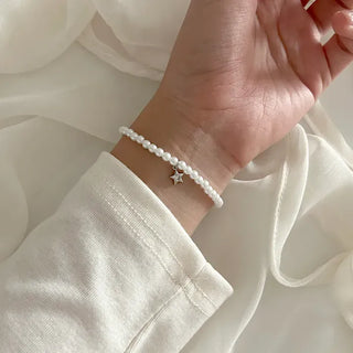Cubic Star Pendant Pearl Handmade Bead Bracelet