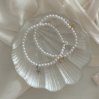 Cubic Star Pendant Pearl Handmade Bead Bracelet