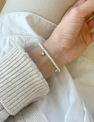 Cubic Star Pendant Pearl Handmade Bead Bracelet