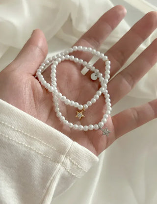 Cubic Star Pendant Pearl Handmade Bead Bracelet