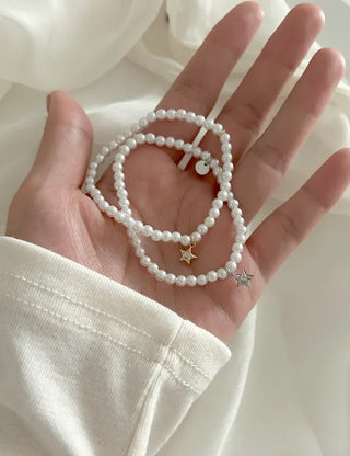 Cubic Star Pendant Pearl Handmade Bead Bracelet