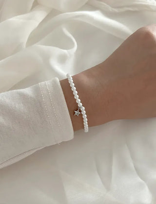 Cubic Star Pendant Pearl Handmade Bead Bracelet
