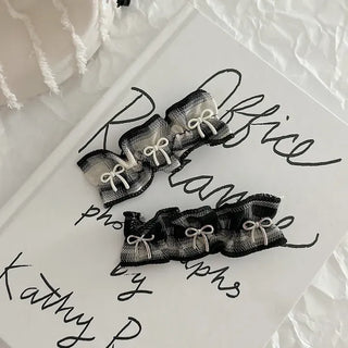 Frill check ribbon bangs clip