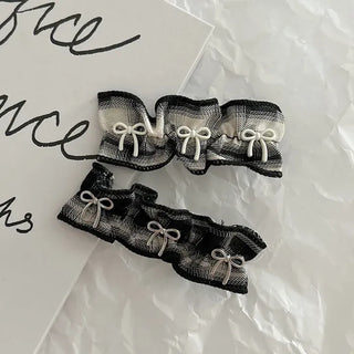 Frill check ribbon bangs clip