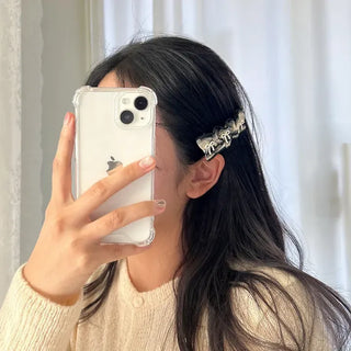 Frill check ribbon bangs clip