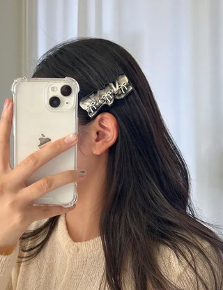 Frill check ribbon bangs clip