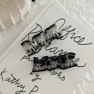 Frill check ribbon bangs clip
