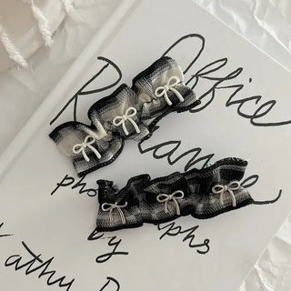 Frill check ribbon bangs clip