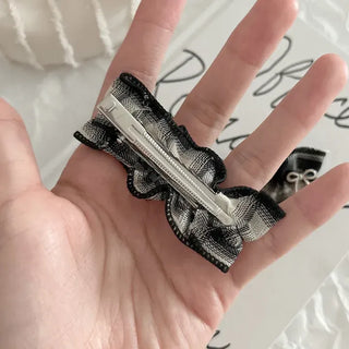 Frill check ribbon bangs clip