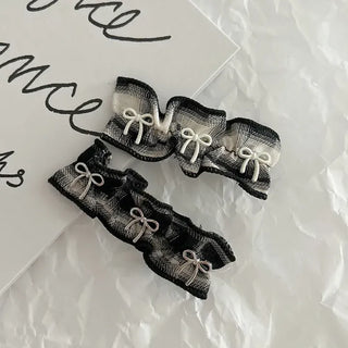 Frill check ribbon bangs clip