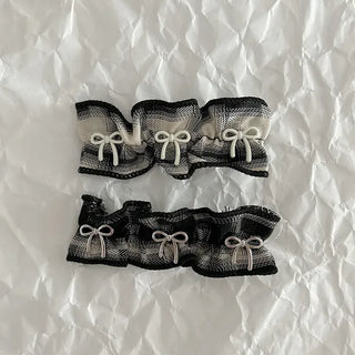 Frill check ribbon bangs clip