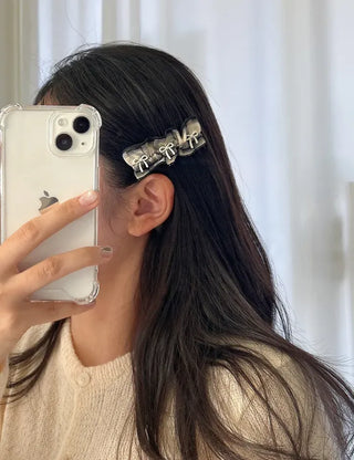 Frill check ribbon bangs clip