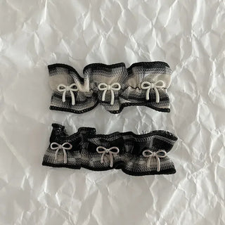 Frill check ribbon bangs clip