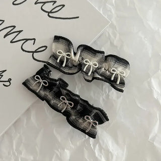 Frill check ribbon bangs clip