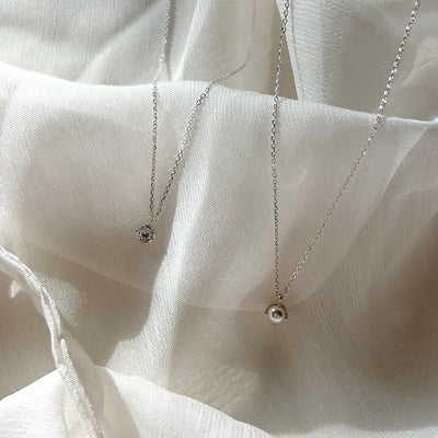Silver 925 Basic Cubic Pearl Chain Necklace