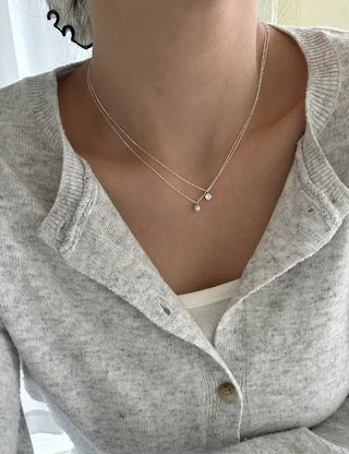 Silver 925 Basic Cubic Pearl Chain Necklace