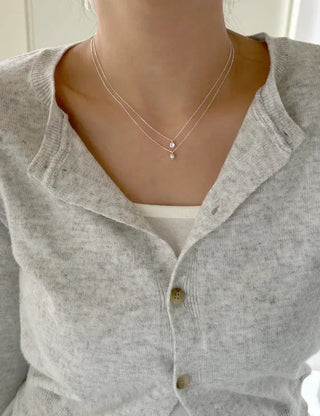 Silver 925 Basic Cubic Pearl Chain Necklace
