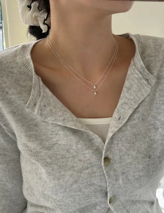 Silver 925 Basic Cubic Pearl Chain Necklace