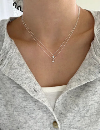 Silver 925 Basic Cubic Pearl Chain Necklace