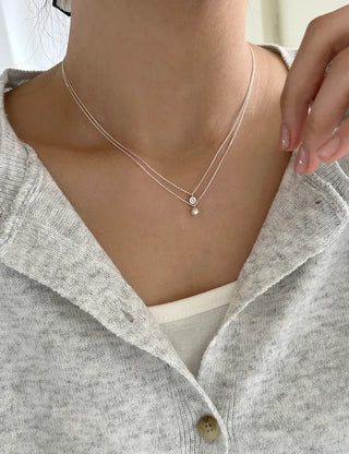 Silver 925 Basic Cubic Pearl Chain Necklace