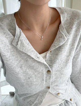 Silver 925 Basic Cubic Pearl Chain Necklace