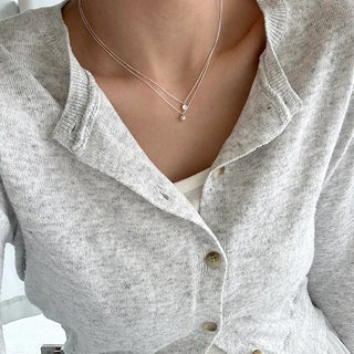 Silver 925 Basic Cubic Pearl Chain Necklace
