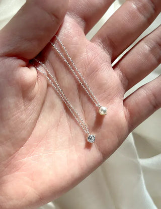 Silver 925 Basic Cubic Pearl Chain Necklace