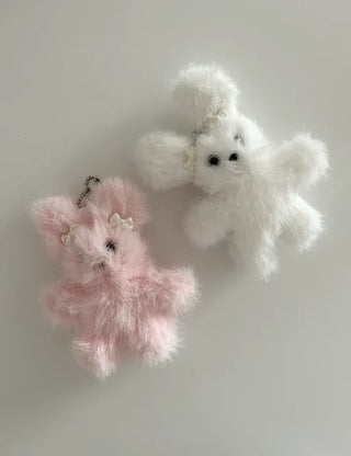 Pearl ribbon pin rabbit doll bag keyring key holder