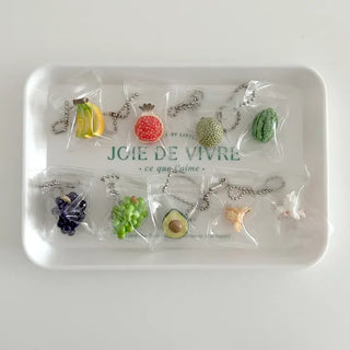 Zipper bag miniature fruit keyring key holder phone charm
