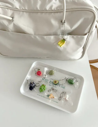 Zipper bag miniature fruit keyring key holder phone charm