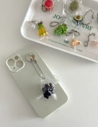 Zipper bag miniature fruit keyring key holder phone charm