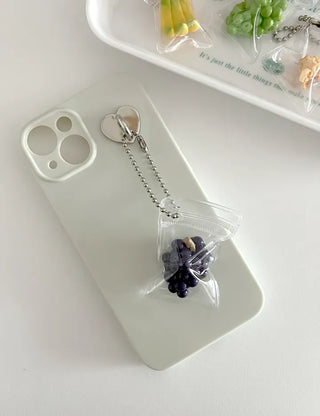 Zipper bag miniature fruit keyring key holder phone charm
