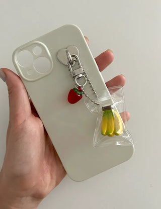 Zipper bag miniature fruit keyring key holder phone charm