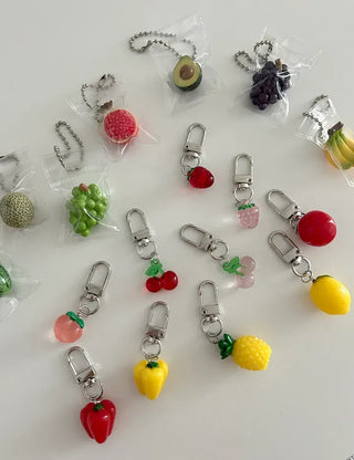 Zipper bag miniature fruit keyring key holder phone charm