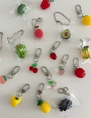 Zipper bag miniature fruit keyring key holder phone charm