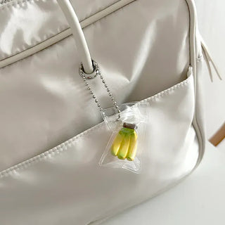 Zipper bag miniature fruit keyring key holder phone charm
