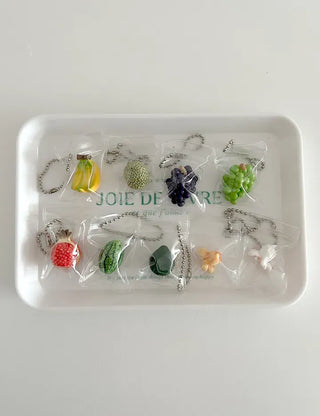 Zipper bag miniature fruit keyring key holder phone charm