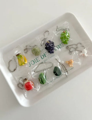 Zipper bag miniature fruit keyring key holder phone charm