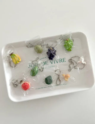 Zipper bag miniature fruit keyring key holder phone charm