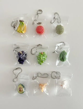 Zipper bag miniature fruit keyring key holder phone charm