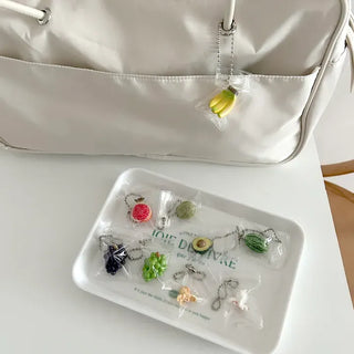 Zipper bag miniature fruit keyring key holder phone charm