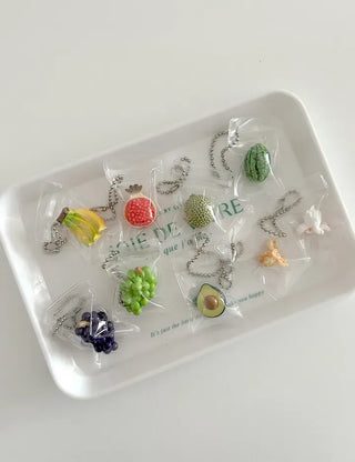 Zipper bag miniature fruit keyring key holder phone charm