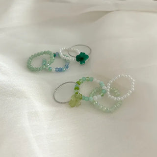 piece Four-Leaf Clover Green Bead Ring Set