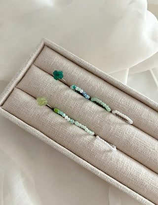 piece Four-Leaf Clover Green Bead Ring Set