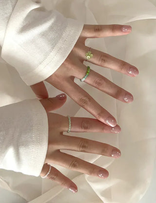 piece Four-Leaf Clover Green Bead Ring Set