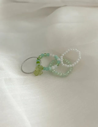 piece Four-Leaf Clover Green Bead Ring Set
